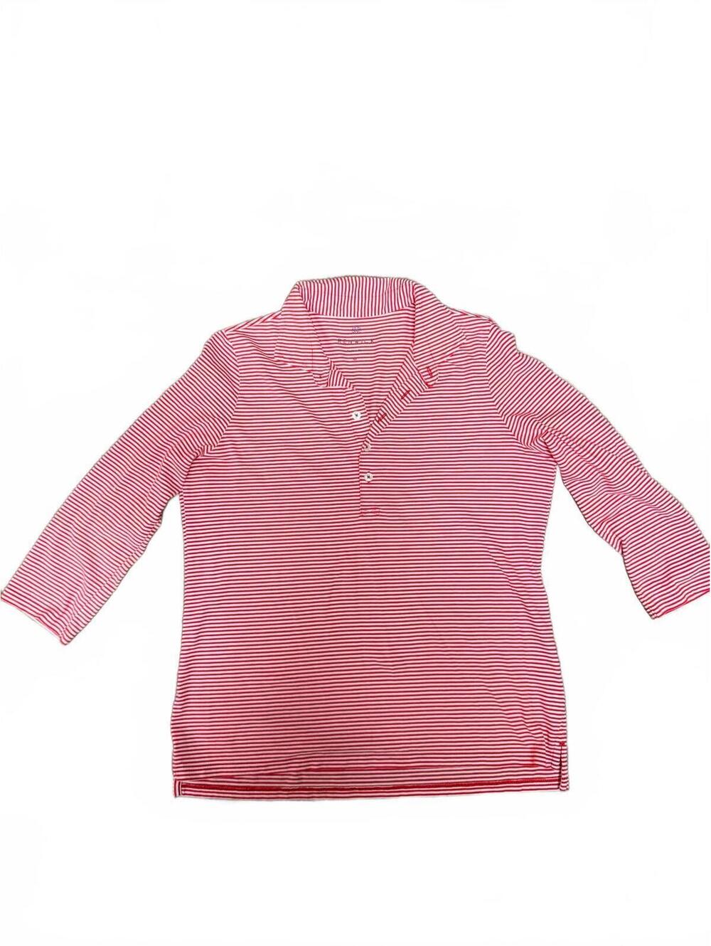 Renwick women’s Pima cotton polo medium red white stripe 3/4 sleeve golf